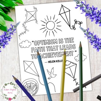Kites & Helen Keller Positive Quotes Coloring Pages Posters Spring Summer Decor, image 2