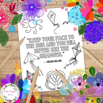 Kites & Helen Keller Positive Quotes Coloring Pages Posters Spring Summer Decor, image 3