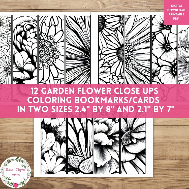 Garden Flowers Coloring Bookmarks Anti Stress Calm Craft Georgia O'Keeffe Style