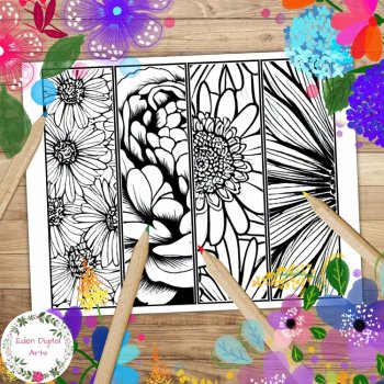 Garden Flowers Coloring Bookmarks Anti Stress Calm Craft Georgia O'Keeffe Style, image 2