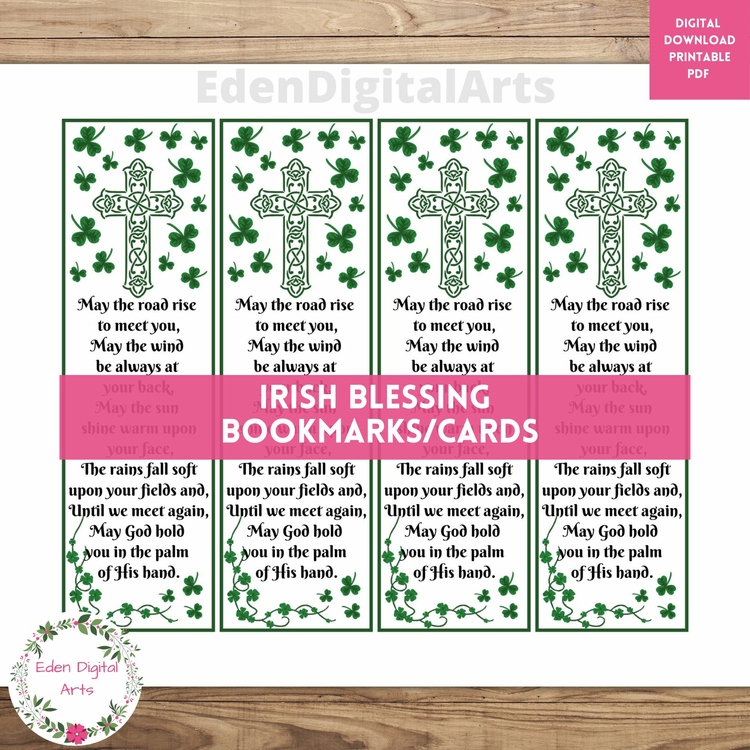 St Patrick's Day Old Irish Blessing Keepsake Bookmarks Celtic Cross Prayer Cards
