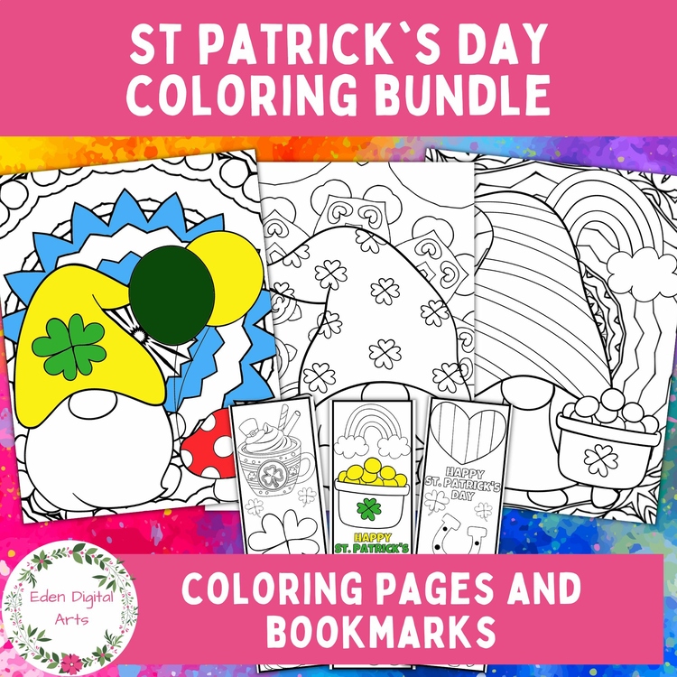 St Patricks Coloring Pages Bookmarks Bundle Cute Gnomes Calm Doodle Crafts