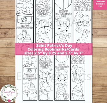 St Patricks Coloring Pages Bookmarks Bundle Cute Gnomes Calm Doodle Crafts, image 4