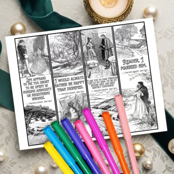 Jane Eyre Quotes by Charlotte Bronte Coloring Bookmarks Book Club Cards Craft, image 2