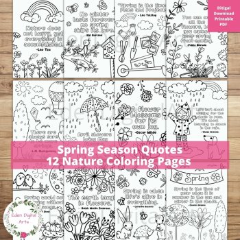 Spring Bundle Coloring Pages and Bookmarks Flowers Rain Rainbows Quotes Posters, image 2