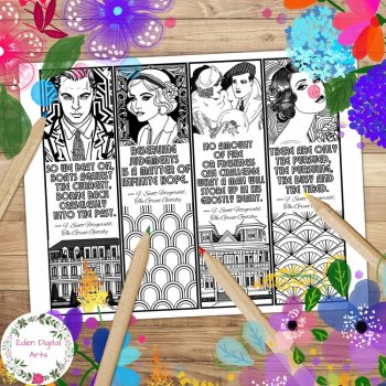 Great Gatsby F S Fitzgerald Quotes Coloring Bookmarks Teen Literary Craft Cards, image 2
