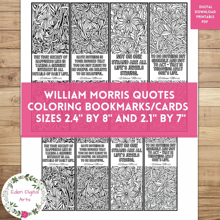 William Morris Artist Quotes Coloring Bookmarks Art History Keepsake Sub Craft