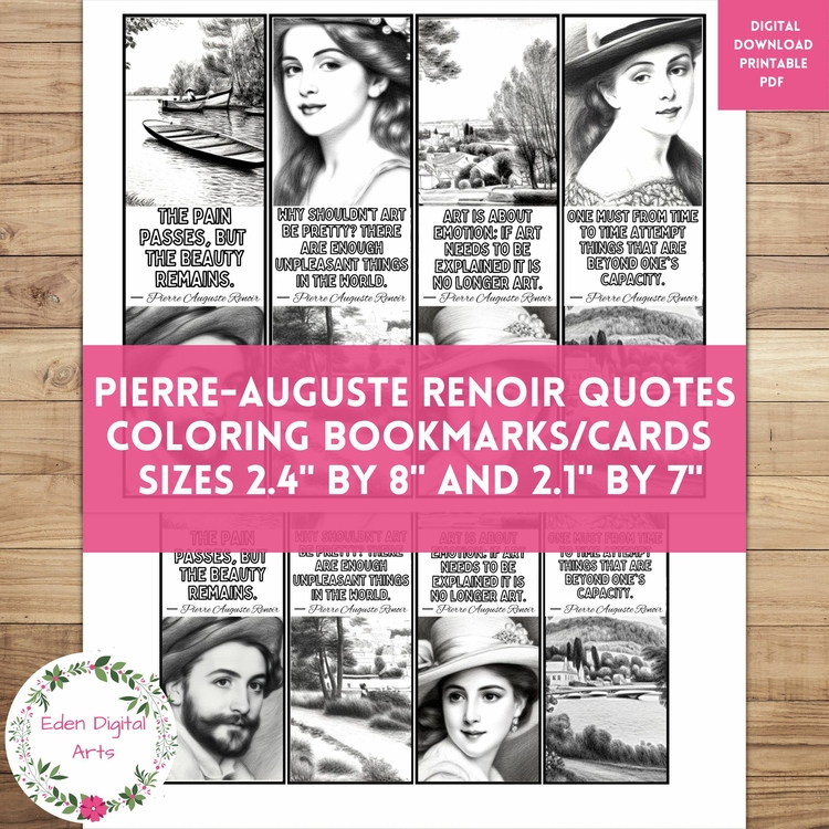 Pierre Auguste Renoir Artist Quotes Coloring Bookmarks Art History Craft Gift