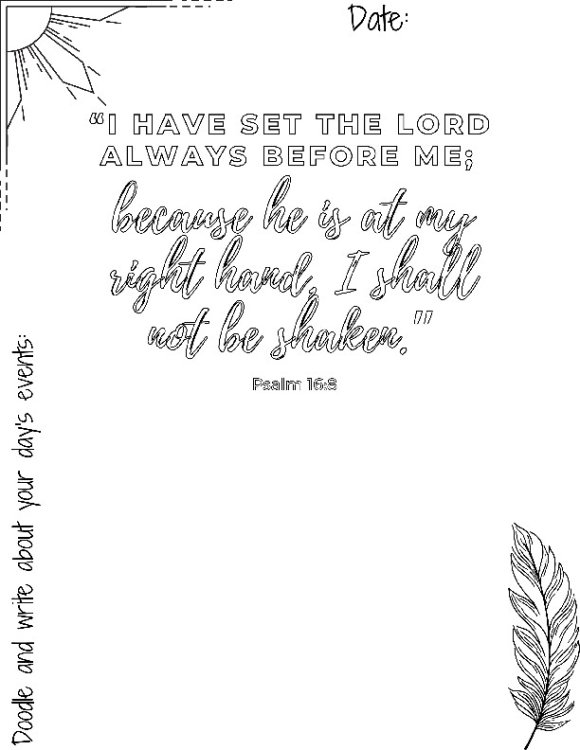 Bible Class Prayer Journal Devotional Coloring and Writing Page Psalm 16