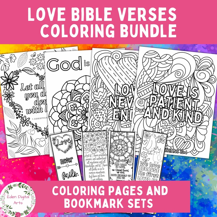Love Bible Verses Coloring Pages Bookmarks Bundle Doodle Florals Valentine's Day
