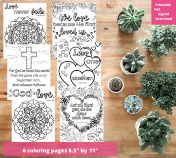 Love Bible Verses Coloring Pages Bookmarks Bundle Doodle Florals Valentine's Day, image 2