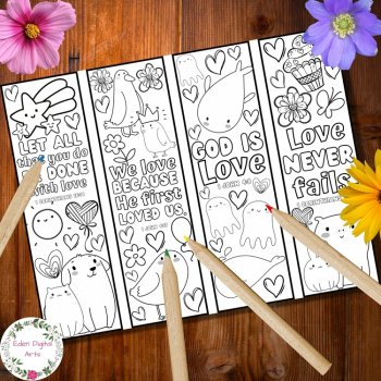Love Bible Verses Coloring Pages Bookmarks Bundle Doodle Florals Valentine's Day, image 3