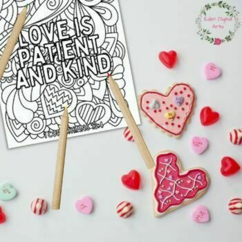 Love Bible Verses Coloring Pages Bookmarks Bundle Doodle Florals Valentine's Day, image 4