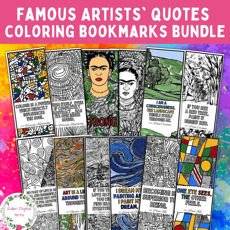 Famous Artists Quotes Bundle Art History Coloring Bookmarks Keepsake Craft