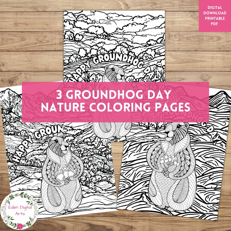 Happy Groundhog Day Zen Doodle Fun Coloring Pages Nature No Prep Craft Posters