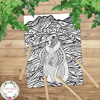 Happy Groundhog Day Zen Doodle Fun Coloring Pages Nature No Prep Craft Posters, image 2