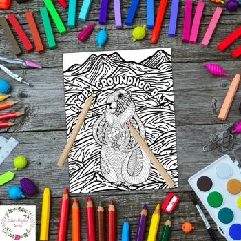 Happy Groundhog Day Zen Doodle Fun Coloring Pages Nature No Prep Craft Posters, image 4