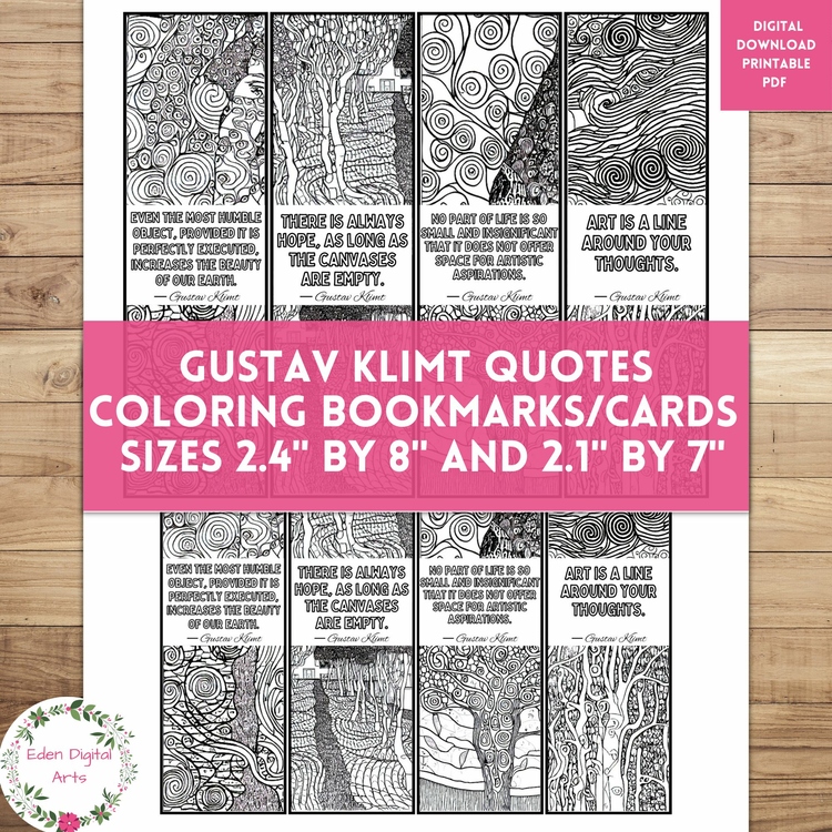 Gustav Klimt Artist Quotes Coloring Bookmarks Early Finisher Keepsake Sub Craft