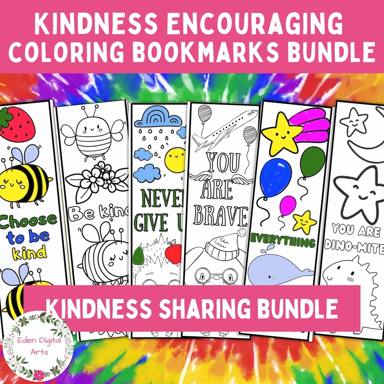 Be Kind  Bundle Cute Animal Puns Kindness Encouraging Coloring Bookmarks Craft