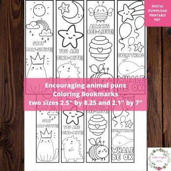 Be Kind  Bundle Cute Animal Puns Kindness Encouraging Coloring Bookmarks Craft, image 4