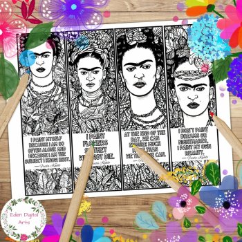 Frida Kahlo Artist Quotes Coloring Bookmarks Early Finisher Keepsake Sub Craft, image 2