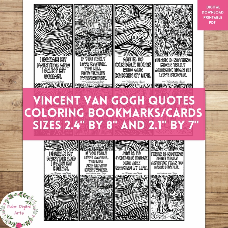 Vincent Van Gogh Quotes Coloring Bookmarks Sub Early Finisher Keepsake Craft