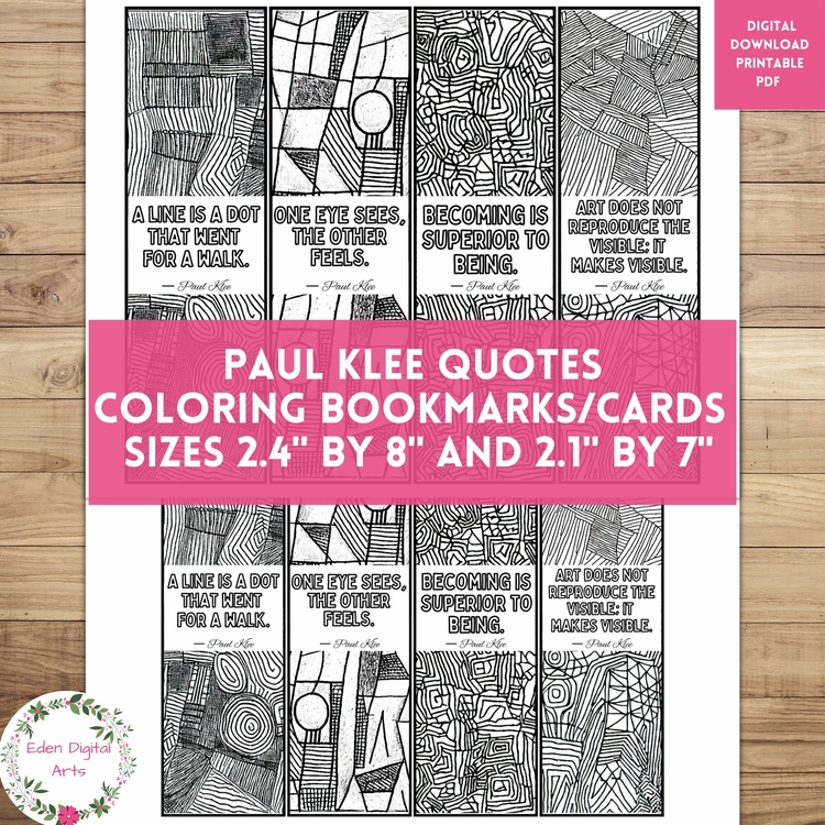 Paul Klee Quotes Coloring Bookmarks Artist Study Abstract Art History Keepsake