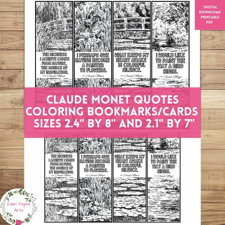 Claude Monet Quotes Coloring Bookmarks Sub Early Finisher Artist Keepsake Craft