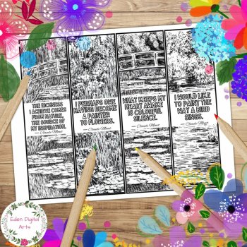 Claude Monet Quotes Coloring Bookmarks Sub Early Finisher Artist Keepsake Craft, image 2