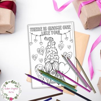 Cute Gnome Pun Hearts Coloring Valentine's Day Cards Craft Gnome One Like You, image 2