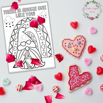 Cute Gnome Pun Hearts Coloring Valentine's Day Cards Craft Gnome One Like You, image 4