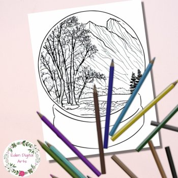 Snow Globes Nature Landscape 10 Coloring Pages Posters Mindful Calm Winter Craft, image 2
