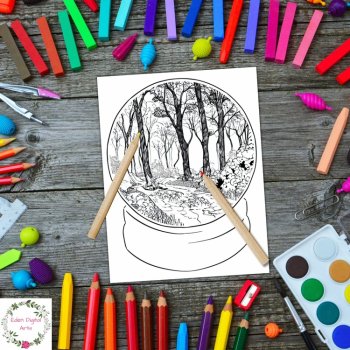 Snow Globes Nature Landscape 10 Coloring Pages Posters Mindful Calm Winter Craft, image 3
