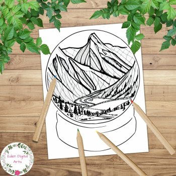 Snow Globes Nature Landscape 10 Coloring Pages Posters Mindful Calm Winter Craft, image 4