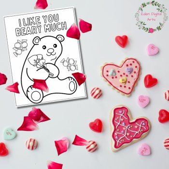 Coloring Valentine's Day Mini Cards Cute Funny Animals Puns Kindness DIY Craft, image 2
