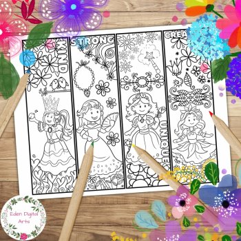 Princess Doodles Inspirational Coloring Bookmarks, Self Esteem Mindful Craft, image 2