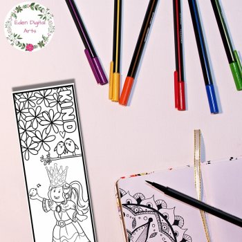 Princess Doodles Inspirational Coloring Bookmarks, Self Esteem Mindful Craft, image 4
