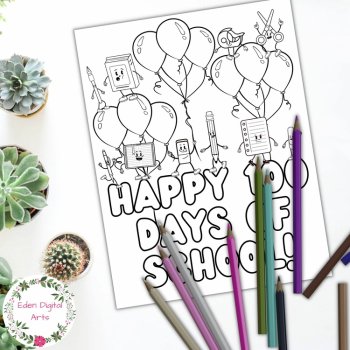 100 Days of School Cute Fun Coloring Pages No Prep Craft 100th Day Posters, image 2