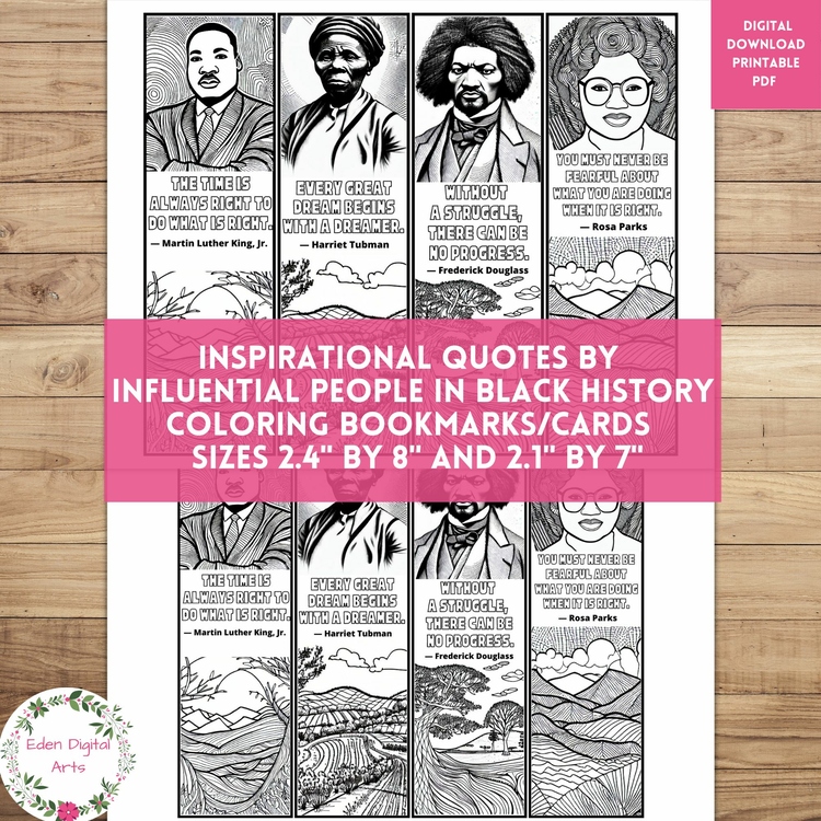 MLK Jr Black History Influential People Quotes Coloring Bookmarks DIY Gift Craft