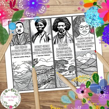 MLK Jr Black History Influential People Quotes Coloring Bookmarks DIY Gift Craft, image 2