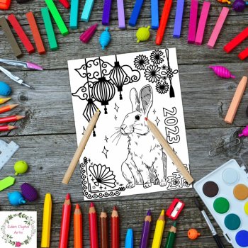 2023 Chinese Lunar New Year Rabbit Coloring Page Calm Craft, image 2