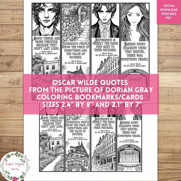 Picture of Dorian Gray Oscar Wilde Quotes Coloring Bookmarks Teen Literary Craft