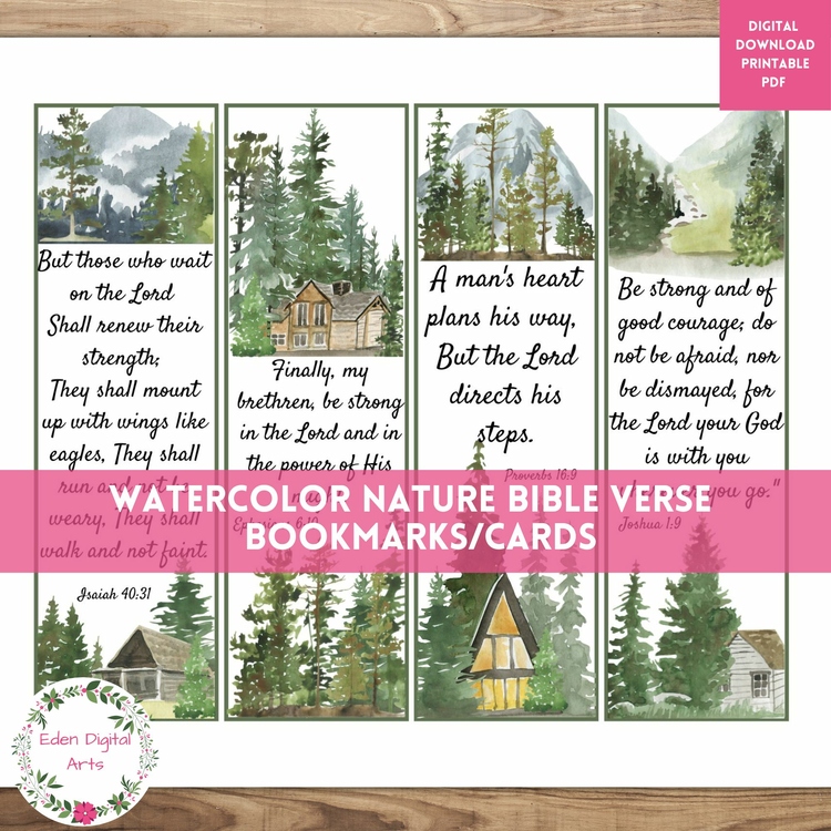 Watercolor Nature Bible Verse Bookmarks for Men Boys Scripture Blessing Cards