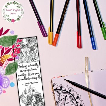 Intricate Fantasy Flower Fairy Coloring Bookmarks Relaxing Teen Adult Cards Crft, image 3