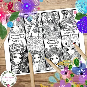 Intricate Fantasy Flower Fairy Coloring Bookmarks Relaxing Teen Adult Cards Crft, image 4