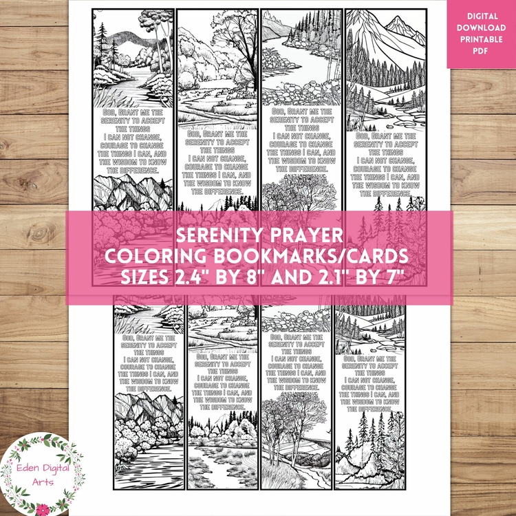 Serenity Prayer Coloring Bookmarks Relaxing Nature Landscape Cards Calm Craft