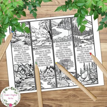 Serenity Prayer Coloring Bookmarks Relaxing Nature Landscape Cards Calm Craft, image 3