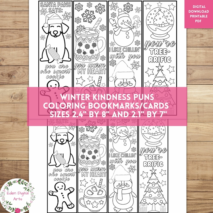 Christmas Winter Cute Funny Puns Coloring Bookmarks Kindness Craft Student Gifts