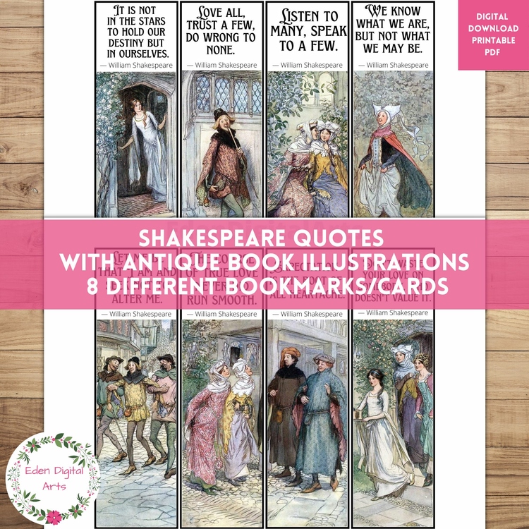 Shakespeare Play Quotes Bookmarks Student Teacher Cards Rewards Gift Tags