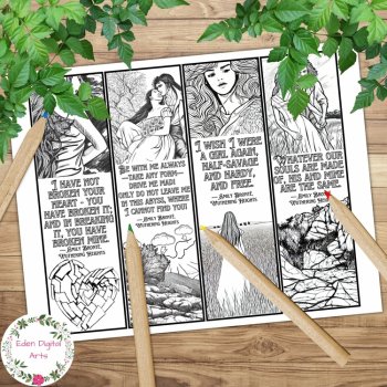 Wuthering Heights Emily Bronte Quotes Coloring Bookmarks Relaxing Teen Craft, image 2